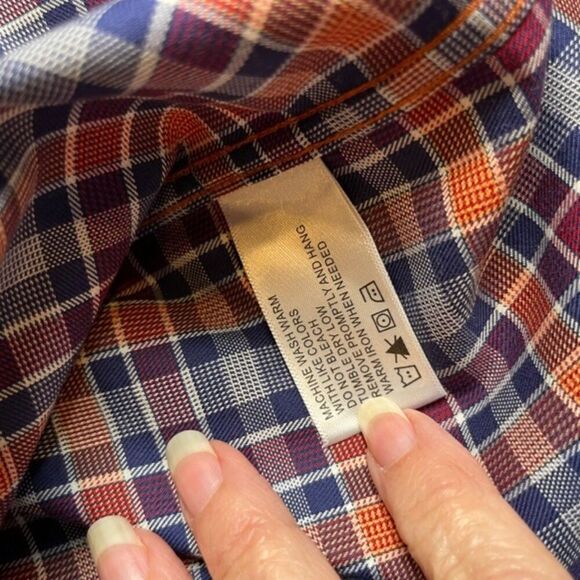 Orvis Button Down Plaid Checked Shirt Wrinkle Free Orange Navy Red Size Large - Picture 8 of 9